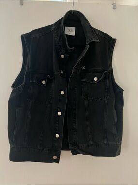 Calvin Klein Jeans Black Denim Vest with Silver Snap Buttons